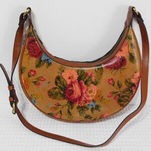 Patricia Nash Coley Crescent Hobo Crossbody Vintage Victorian Garden Leather Bag